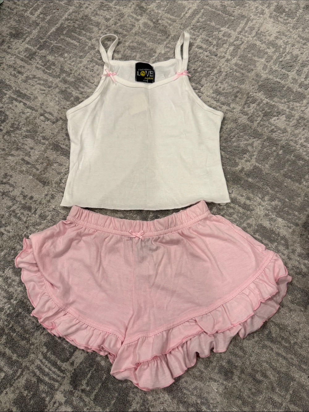 Girls White Tank & Pink Ruffle Pajama Set